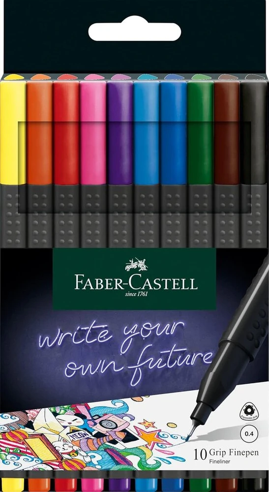 Faber-castell 151610 Grip Finepen, finelineris, su 0,4 mm metaliniu pluošto galiuku, 10 vnt. pakuotė