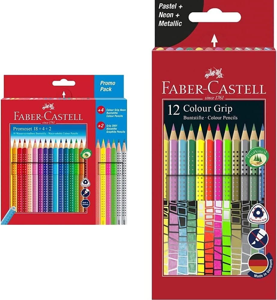 Faber-castell 201540 Colour Grip 18 + 4 + 2 ir 201569 Colour Grip rinkinys, 12 vnt.