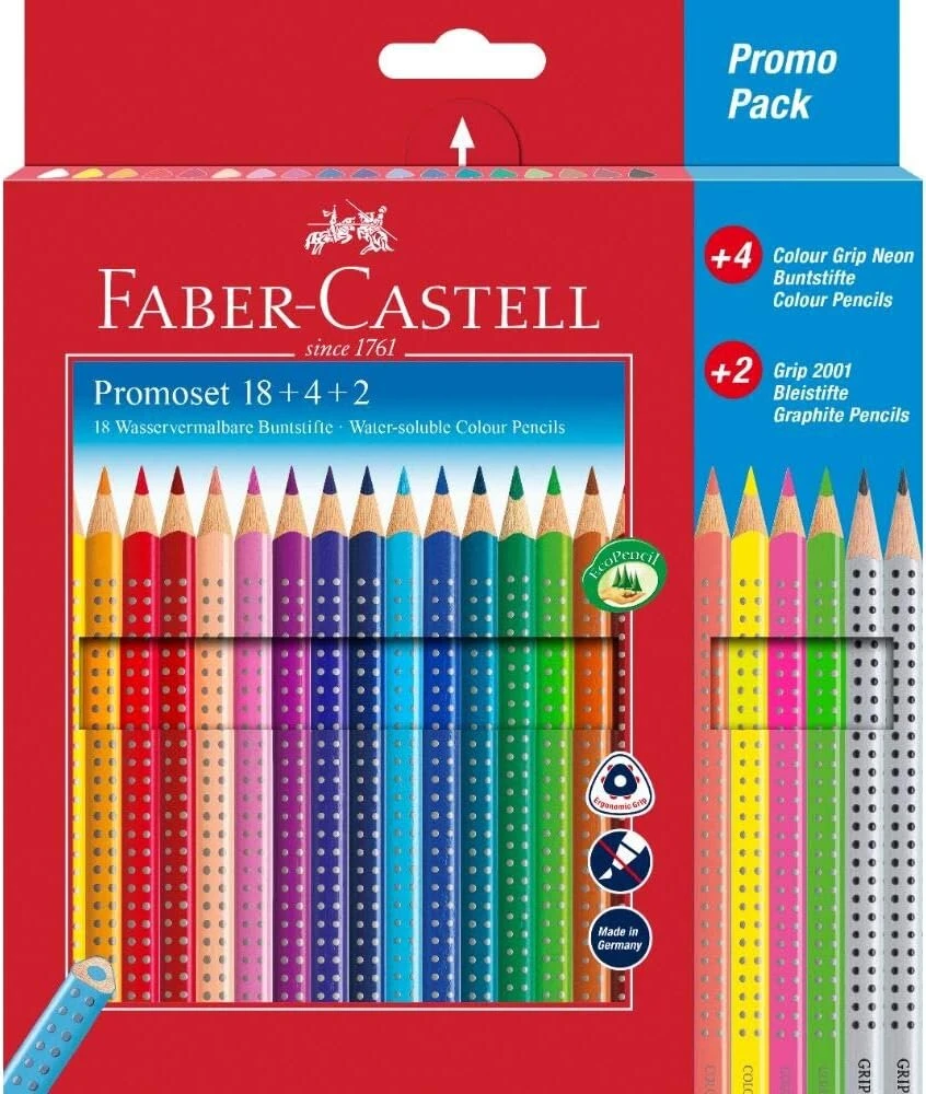 Faber-castell 201540 Colour Grip 18 + 4 + 2 ir 201569 Colour Grip rinkinys, 12 vnt.