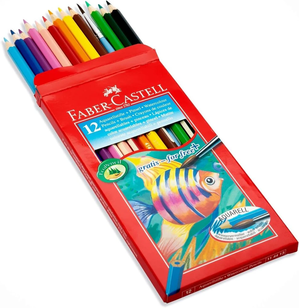 Faber-castell akvareliniai pieštukai, 12 vnt. su teptuku