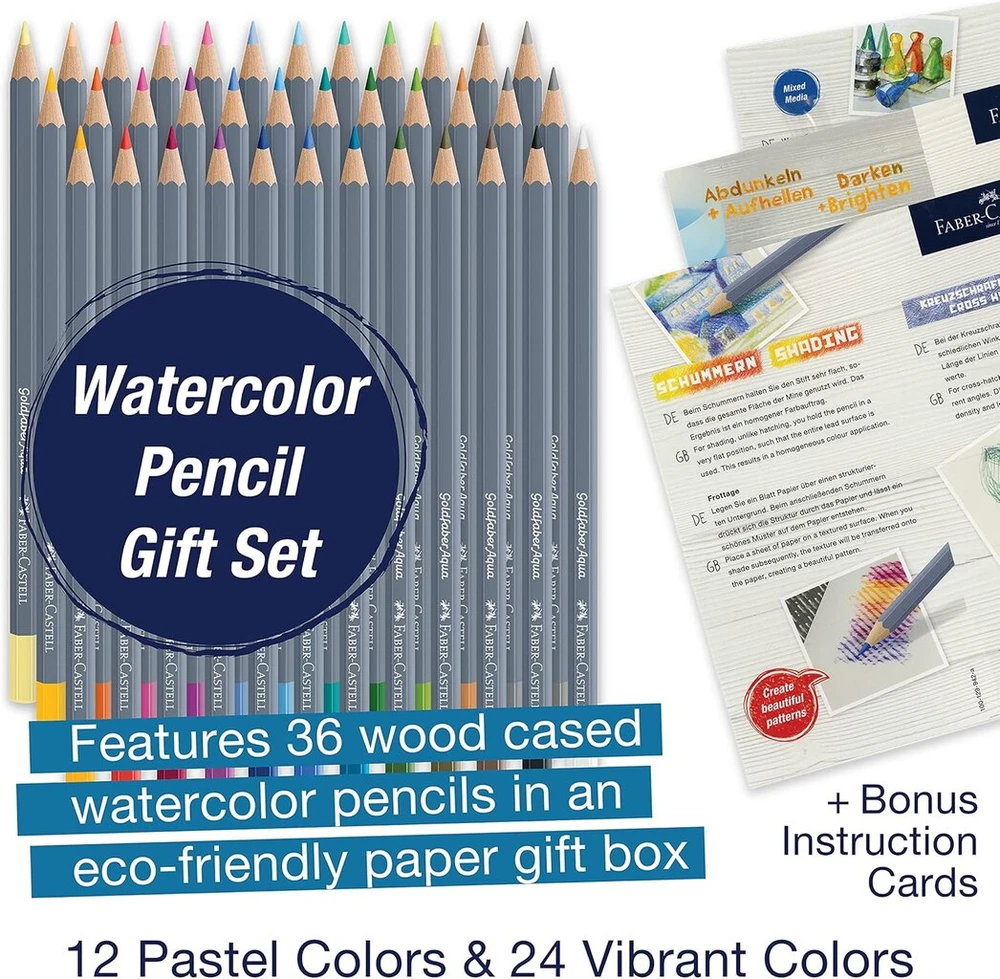 Faber-castell Aqua Goldfaber 114639 akvareliniai pieštukai, 3,3 mm šerelis, 36 vnt. pakuotė dovanų dėžutėje