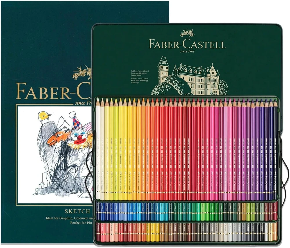 Faber-castell Polychromos spalvoti pieštukai menininkams, A4 formato eskizų bloknotas ir 120 spalvotų pieštukų rinkinys - meno rinkinys suaugusiųjų spalvinimo knygoms, rankdarbių reikmenys, piešimui, eskizavimui, atsparūs šviesai pieštukai