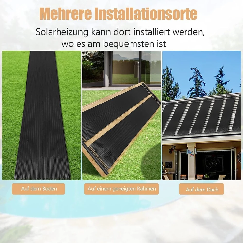 Fantask Saulės kolektorius baseino šildytuvas 300 x 75 cm, saulės šildytuvas pagamintas iš Uv spinduliams atsparaus plastiko, baseino šildytuvas baseinams iki 12000 l, juodas