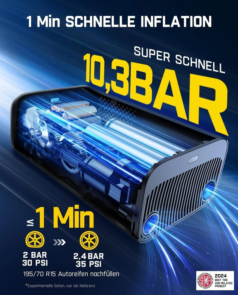 Fanttik X9 Pro nešiojamas elektroninis oro siurblys, 1 min greito pripūtimo elektrinis kompresorius, 10.3 Bar/150 Psi oro kompresorius su led lempute dviračiui, automobiliui, motociklui ir kamuoliui