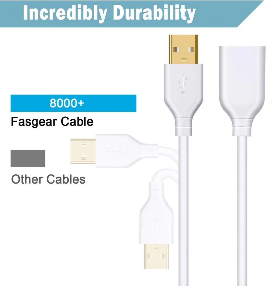 Fasgear Usb 2.0 prailginimo laidas 5m, baltas