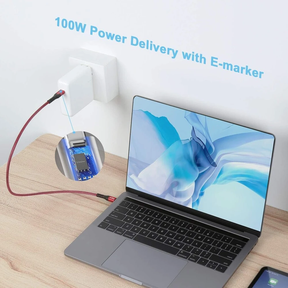 Fasgear usb c į type c kabelis, usb 3.1 type c gen 2 greito įkrovimo kabelis, 100w 20v/5a maitinimo šaltinis, 10gbps duomenų perdavimas, 4k@60hz vaizdo išvestis, suderinamas su type c įrenginiais (0.5m, raudonas)