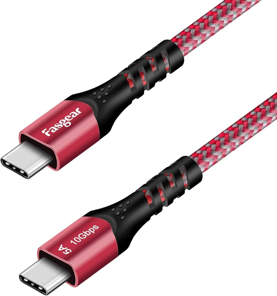 Fasgear usb c į type c kabelis, usb 3.1 type c gen 2 greito įkrovimo kabelis, 100w 20v/5a maitinimo šaltinis, 10gbps duomenų perdavimas, 4k@60hz vaizdo išvestis, suderinamas su type c įrenginiais (0.5m, raudonas)