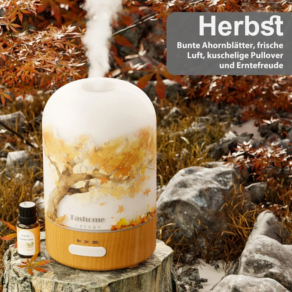 Fashome aromaterapinis difuzorius, rankų darbo stiklinis difuzorius eteriniams aliejams, automatinis išjungimas, šilta šviesa, vintažinė aromaterapija kūdikiams, namams, biurui ar jogai (autumn Frankincense)