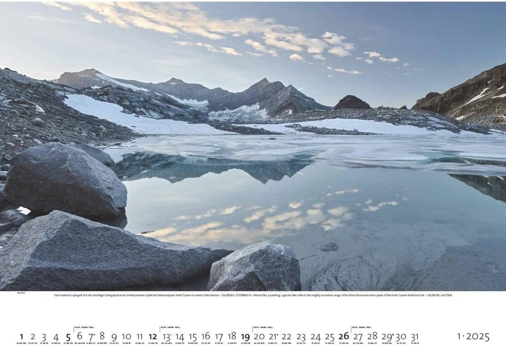 Faszination Alpen 2025 sieninis kalendorius, 70 x 50 cm, plakatinis kalendorius su didingais Alpių kraštovaizdžiais, aukštos kokybės fotografija, Alpių pasaulio tyrinėjimas