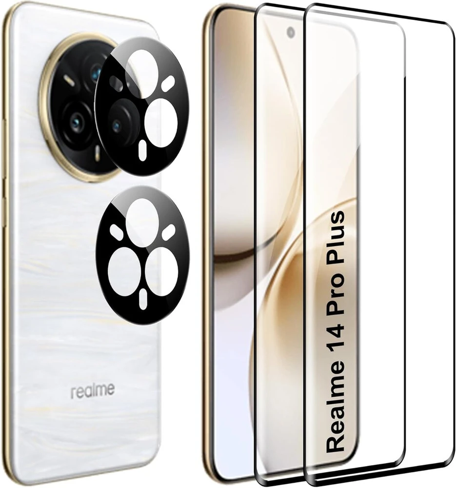 Fdhyfgdy ekrano apsauga, skirta Realme 14 Pro Plus, grūdintas stiklas, 2 vnt. + 2 kameros apsaugos ir stiklo ekrano apsauga, 9h kietumas, apsauga nuo burbuliukų Hd