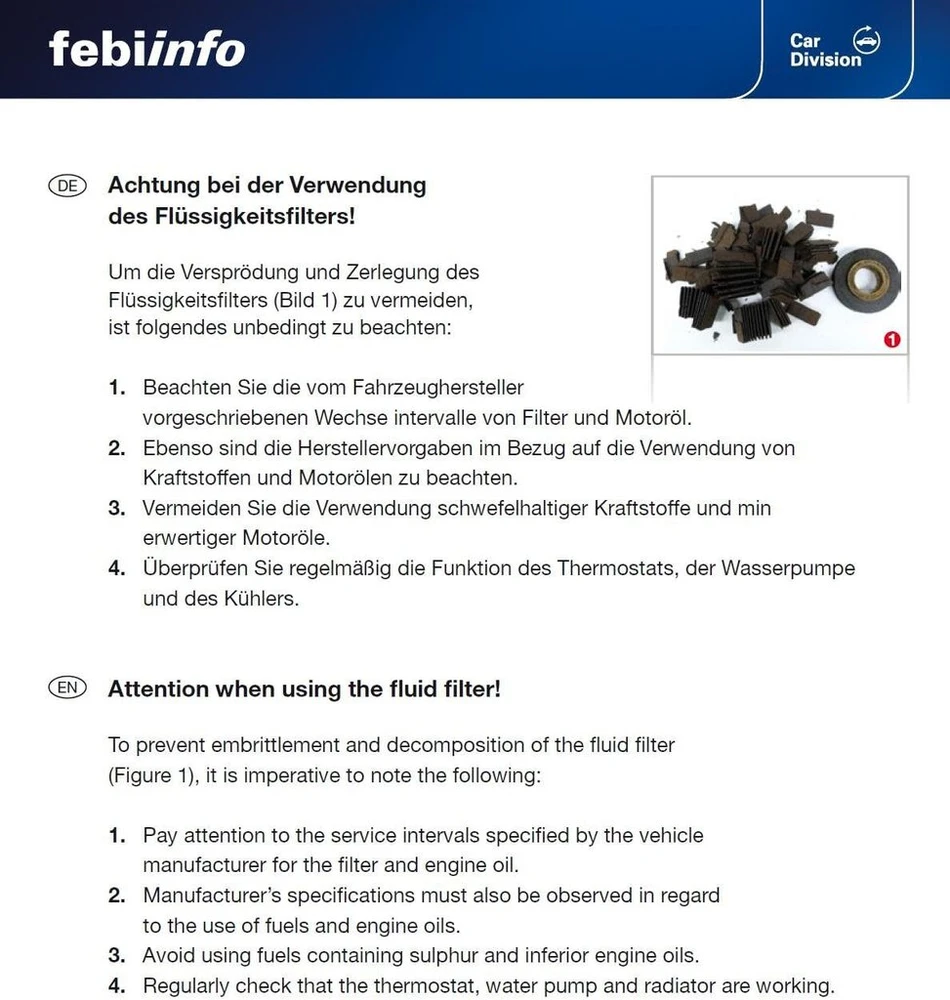 Febi bilstein Alyvos filtras su sandarinimo žiedais, 1 vnt.