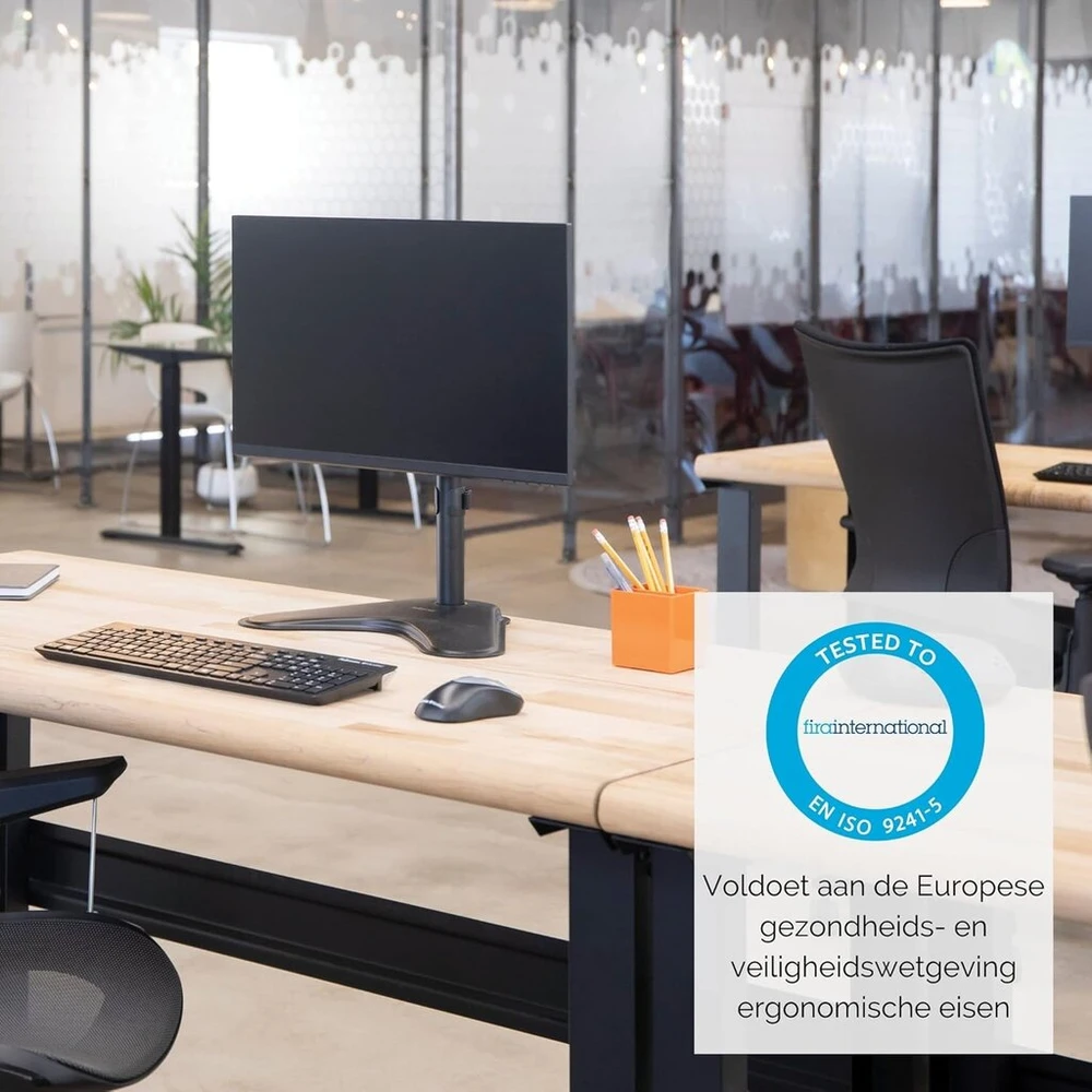 Fellowes Seasa monitoriaus laikiklis su stovu, reguliuojamo aukščio, ergonomiškas, skirtas 1 monitoriui iki 81,28 cm (32 colių), juodas