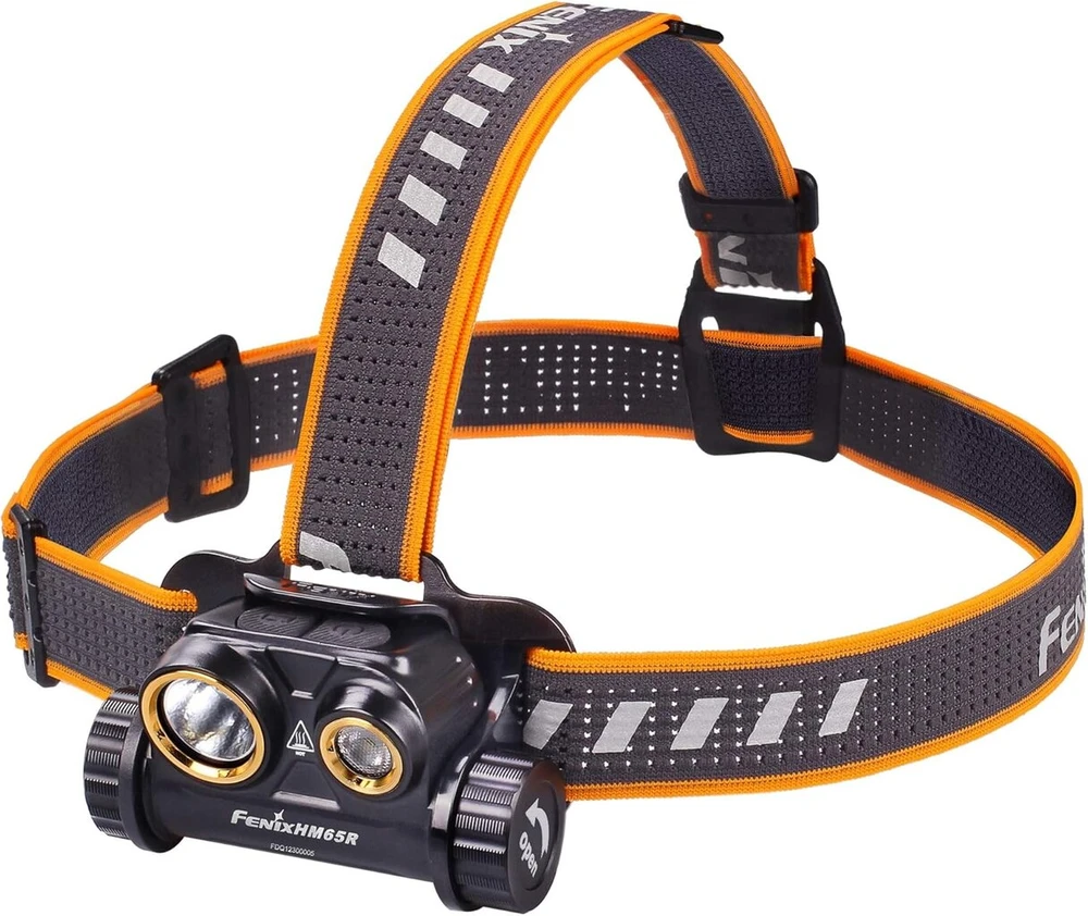 Fenix Hm65r Led galvos žibintas, maksimalus 1000 liumenų prožektorius ir 400 liumenų platus spindulys, vandeniui atsparus galvos žibintas, įkraunamas per Usb C, tinkamas bėgimui takais, alpinizmui sniegu, naktiniam važiavimui dviračiu