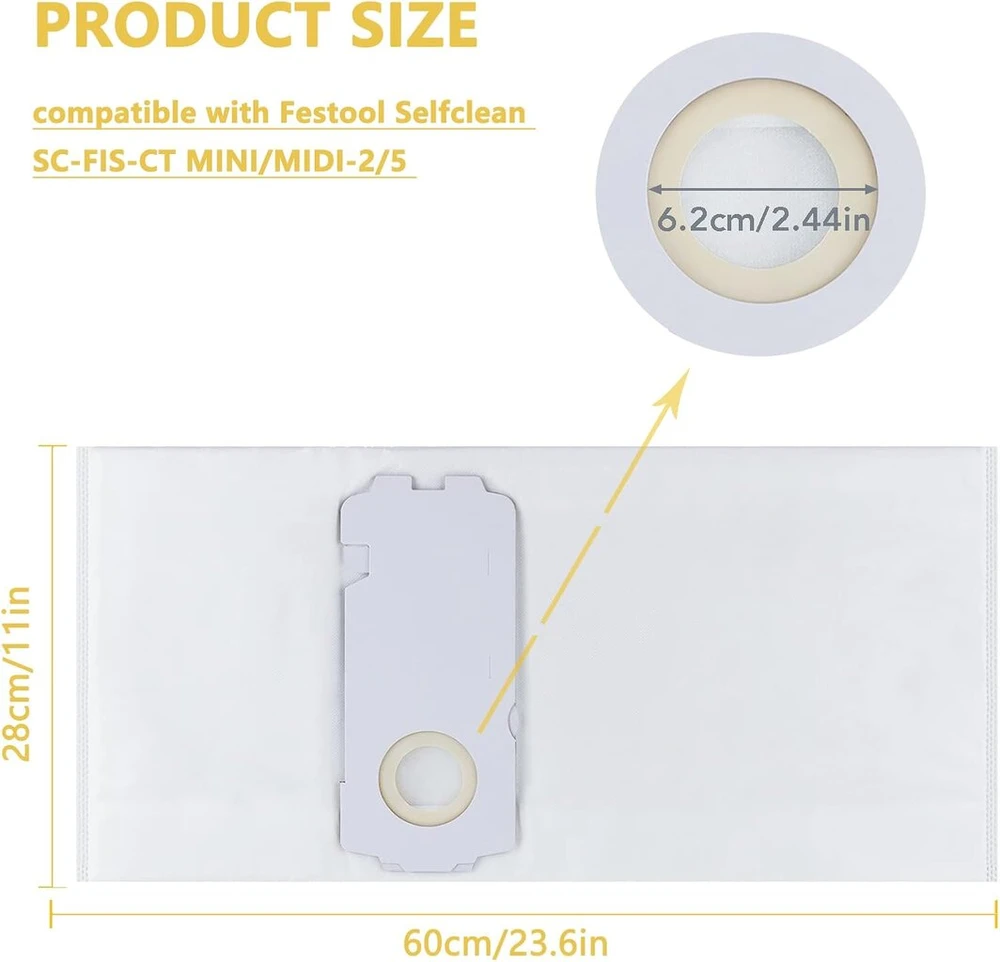 Festool 8 dulkių maišeliai Fe stool Sc-fis-ct Mini/midi-2 dulkių siurbliui 204308, skirti naudoti su Ct Mini ir Ct Midi nuo 2019 metų, 204308 dulkių maišeliai (8)