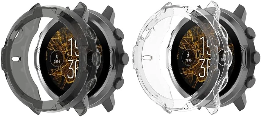 Feysentoe 2 Tpu dėklų rinkinys, suderinamas su Suunto 7 apsauginiu dėklu (juodas + skaidrus)