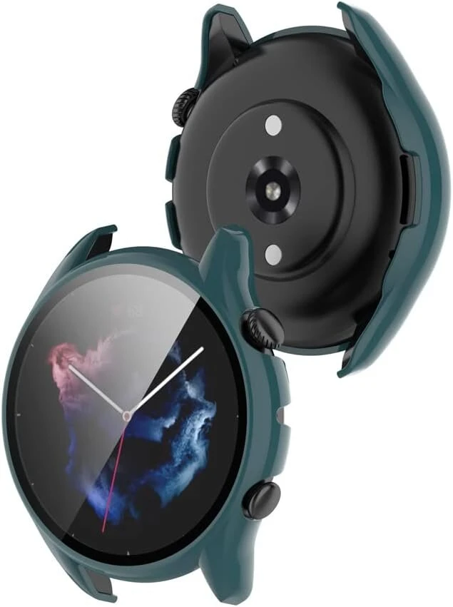 Feysentoe dėklas su stikliniu ekrano apsaugos elementu, suderinamas su Amazfit Gtr 3/gtr 3 Pro apsauginiu dėklu (žalias)