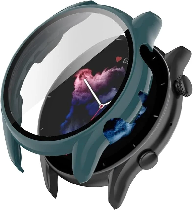 Feysentoe dėklas su stikliniu ekrano apsaugos elementu, suderinamas su Amazfit Gtr 3/gtr 3 Pro apsauginiu dėklu (žalias)