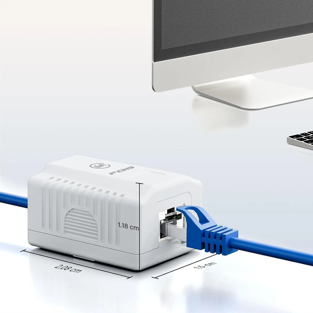 Fgb 2 x Cat6a paviršiuje montuojamas tinklo lizdas, 1 prievado Rj45 lizdas, ekranuotas, paviršiuje montuojamas, 10 Gbit/s Ethernet tinklo Lan lizdas įvairioms programoms, baltas