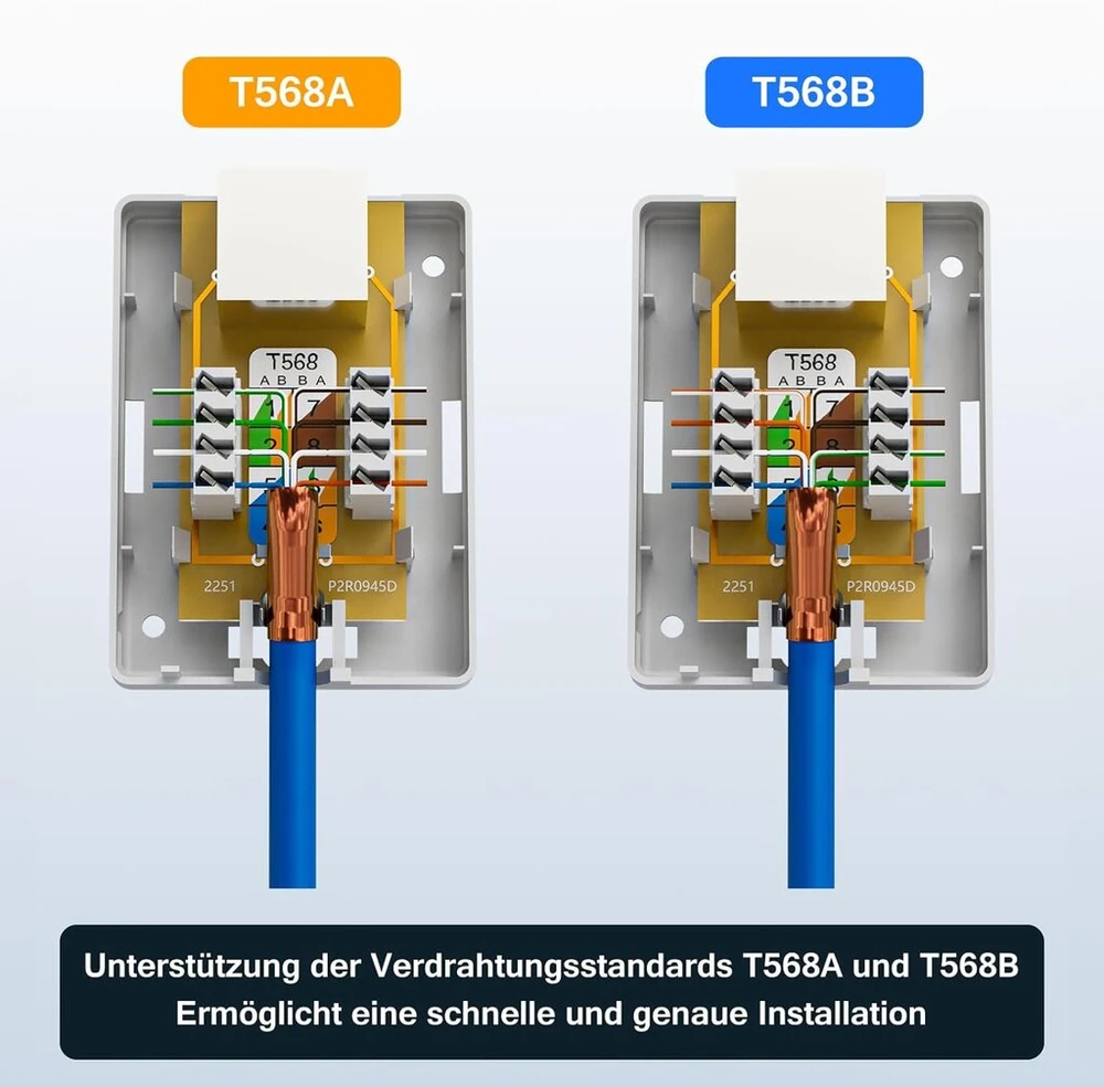 Fgb 2 x Cat6a paviršiuje montuojamas tinklo lizdas, 1 prievado Rj45 lizdas, ekranuotas, paviršiuje montuojamas, 10 Gbit/s Ethernet tinklo Lan lizdas įvairioms programoms, baltas