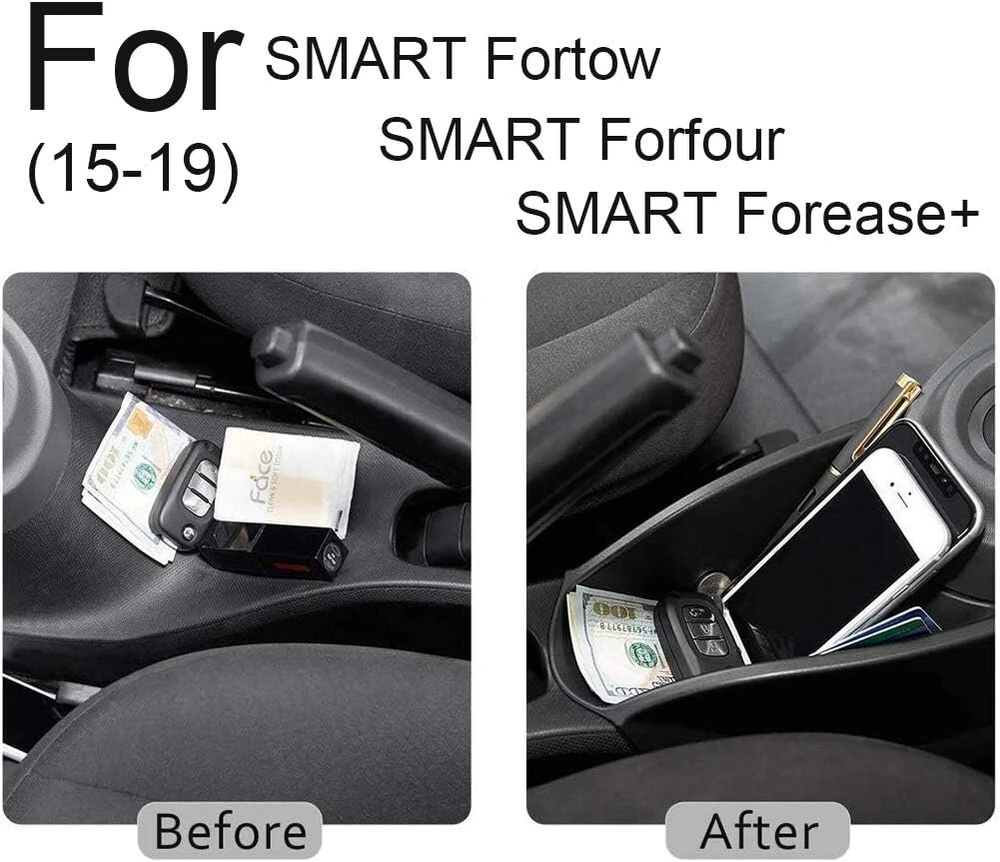 Fiemach centrinės konsolės dėžutė skirta Smart 453 Fortwo/forfour 2015-2019, skirta mobiliems telefonams, raktams, kortelėms, monetoms (b)