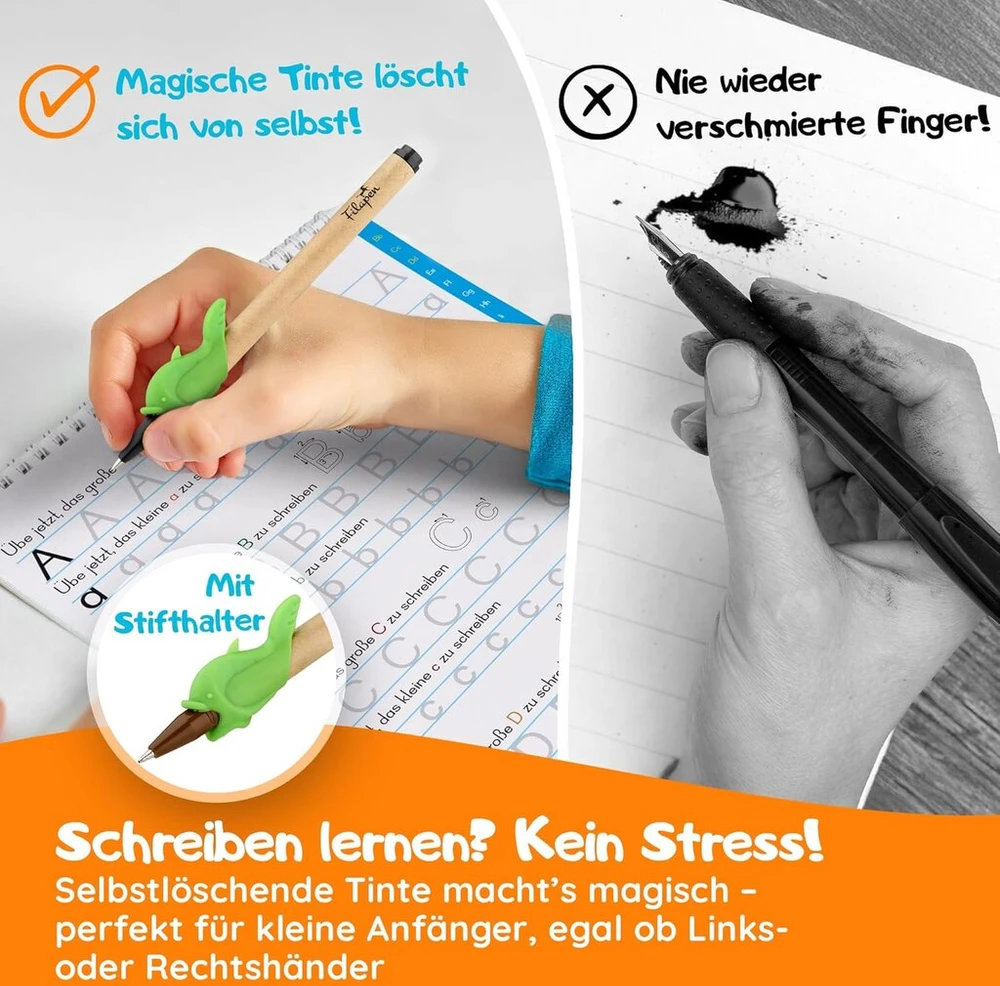 Filapen® Magijos ikimokyklinės knygelės nuo 5 metų - 5 x pratybų sąsiuviniai + rašiklis - mokykitės rašyti ir skaityti, raidės ir skaičiai - daugkartinio naudojimo mokymosi knygelės rašymui - kairiarankiams - pirmoji diena mokykloje