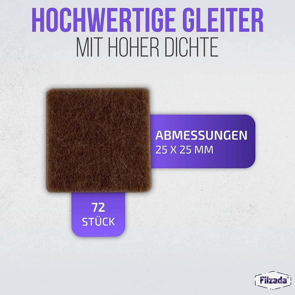 Filzada® 72 vnt. lipnūs veltinio baldų padukai 25x25 mm rudi