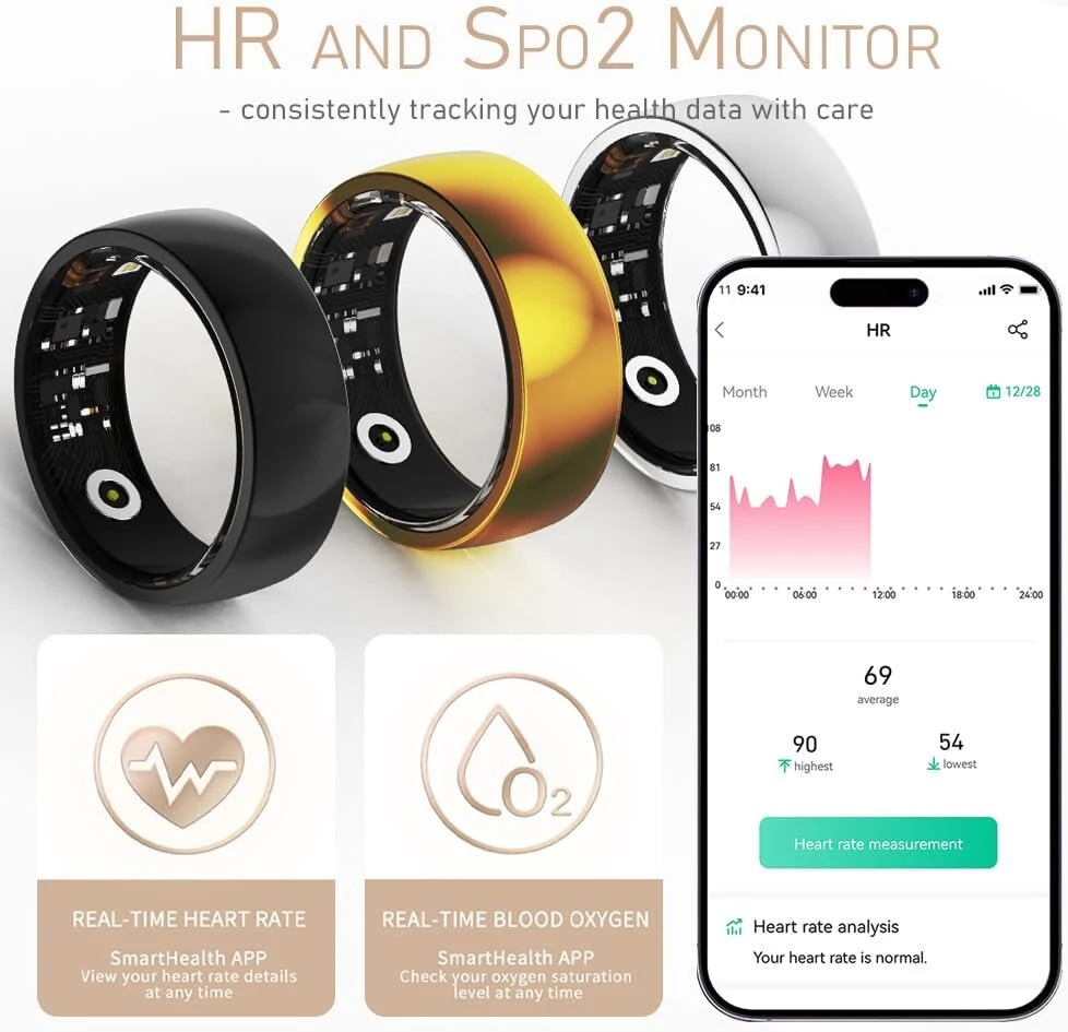 Findtime išmanusis žiedas vyrams ir moterims, skirtas android ir ios, fitneso žiedas, širdies ritmo, miego, žingsnių matuoklis, sveikatos ir aktyvumo stebėjimas, auksinis20