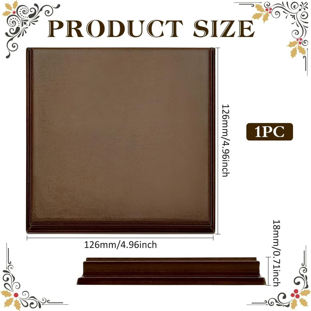 Fingerinspire kvadratinis mdf pagrindas kokoso rudos spalvos 12,6 x 12,65 x 1,8 cm didelis medinis pagrindas su carnies kraštu medinis pagrindas brangakmenių papuošalų prezentacijai