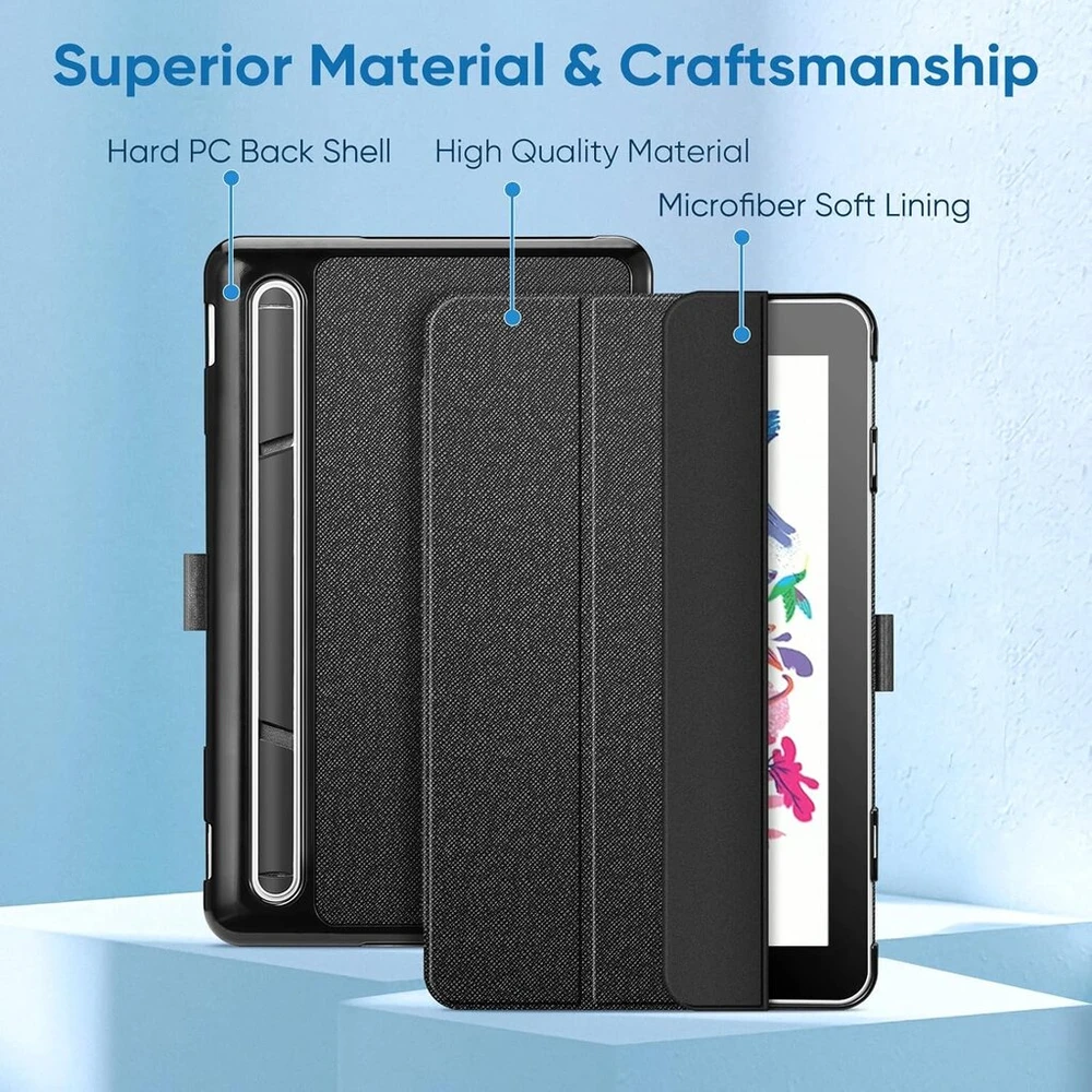 Fintie dėklas, skirtas Wacom One Creative Pen Ekranas 13.3 colių, trifold stovas, lengvas Slimshell apsauginis dėklas, skirtas 13.3 colių Wacom One piešimo planšetei, juodas