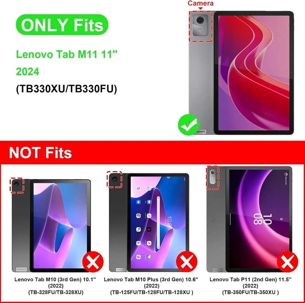 Fintie dėklas su rašiklio laikikliu, skirtas Lenovo Tab M11 (tb330) 11 colių 2024, minkštas Tpu galinis apsauginis dėklas su dokumentų skyreliais ir daugia kampų, netinka Lenovo Tab P11 11 colių, turkio spalvos
