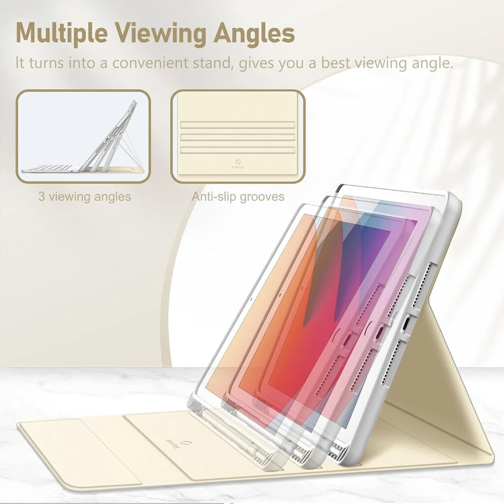 Fintie klaviatūros dėklas, skirtas ipad 10.2 colių (9/8/7 kartos – 2021/2020/2019), apsauginis dėklas su tpu galiniu dangteliu, pieštuko laikikliu ir magnetine nuimama klaviatūra su qwertz išdėstymu, starlight