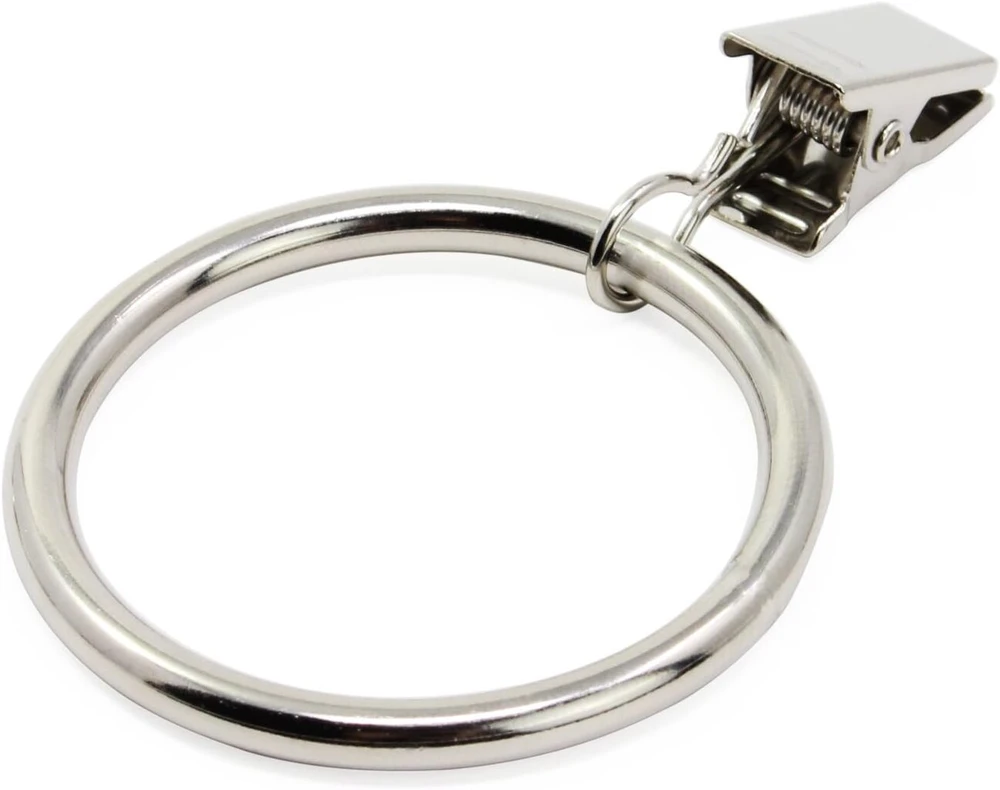 Fippy 20 vnt. užuolaidų žiedų su spaustukais, 38 mm metaliniai užuolaidų pakabinimo žiedai užuolaidoms ir karnizams (juodi, sidabriniai) (sidabriniai)