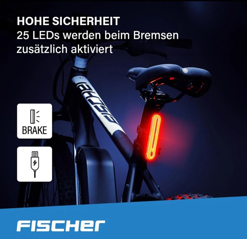 Fischer led akumuliatorinis galinis žibintas, galinis žibintas, dviračio žibintas, įkraunamas ipx4, juodas