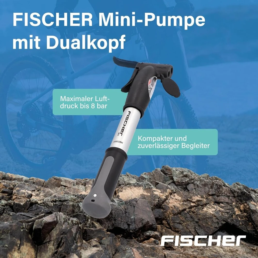 Fischer Mini Dviračio Siurblys su Slėgio Davikliu, Aliuminio, Kompaktiškas
