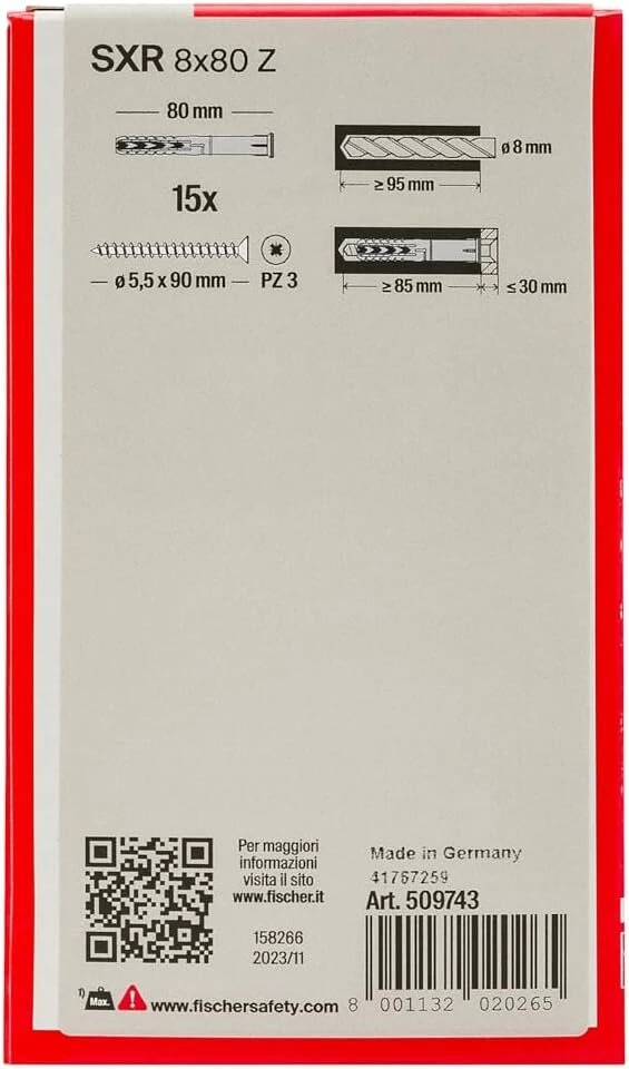 Fisher Fischer 8 x 80mm pilki prailginti kaiščiai su varžtu