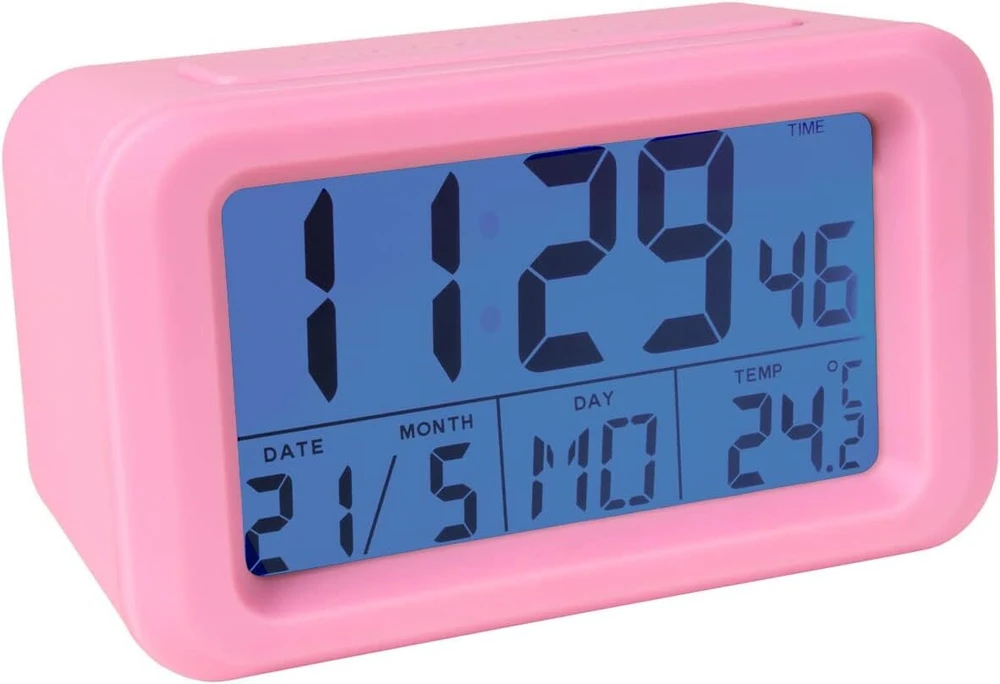Fisura - rožinis skaitmeninis žadintuvas su Led apšvietimu, datos ir temperatūros ekranu, 2 žadintuvai, snaudimo funkcija, skaitmeninis žadintuvas su baterija, 2 Aaa baterijos, 12x5.5x7