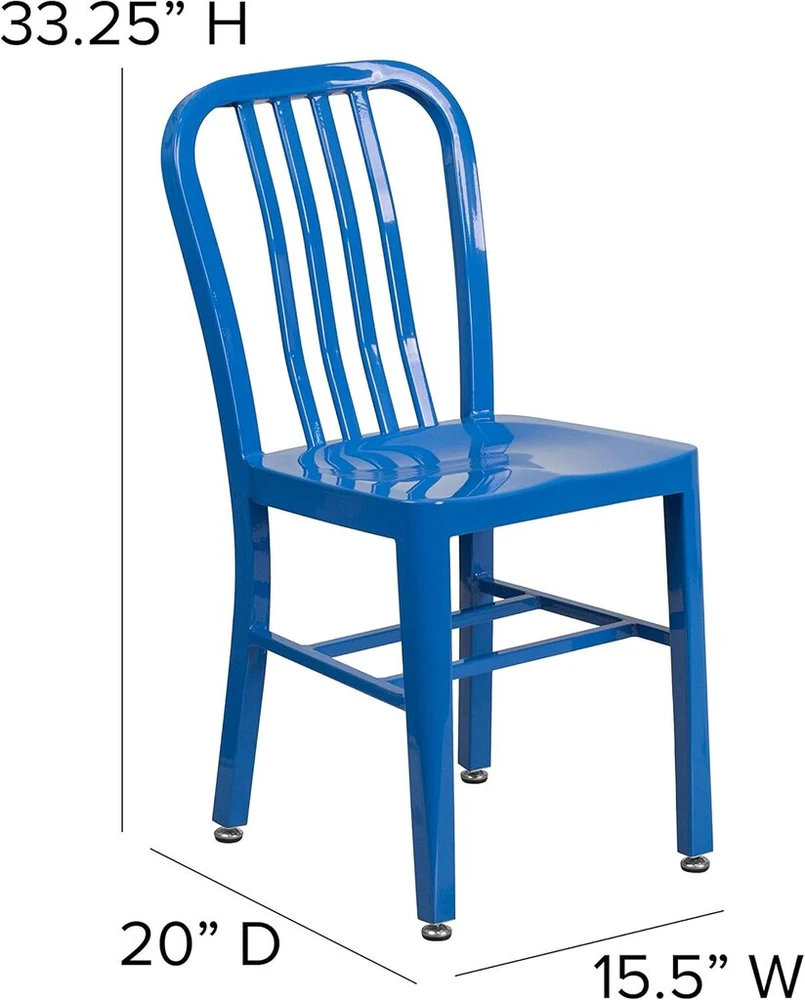 Flash Furniture 2 mėlynų metalinių komercinių kėdžių komplektas, skirtas naudoti patalpose ir lauke