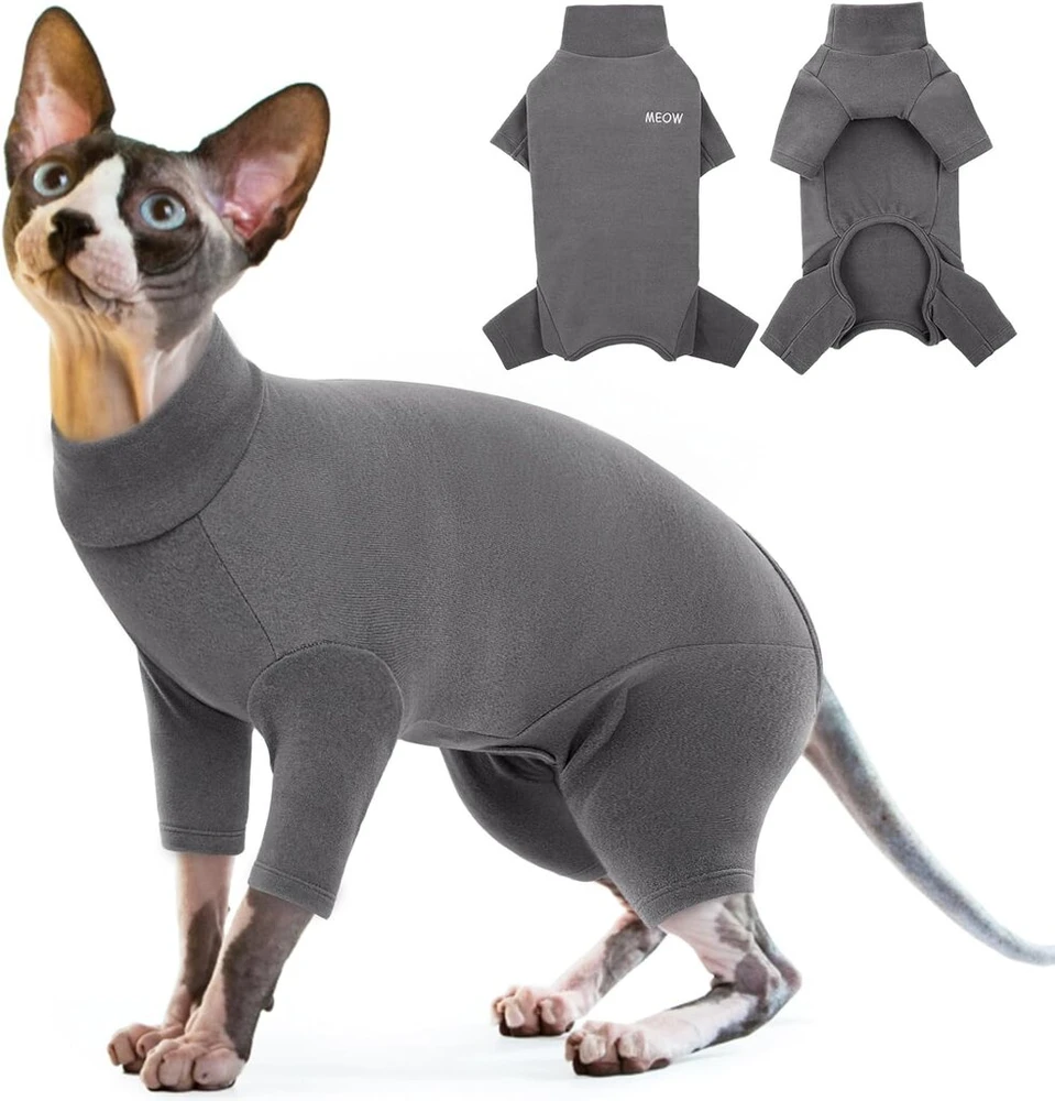 Fleece kačių megztinis, kačių paltas, minkšti ir šilti žieminiai drabužiai, kačių pižama, kombinezonas, golfas, paltai šaltam orui, rudeniui ir žiemai, drabužiai kačiukams (pilka, l)