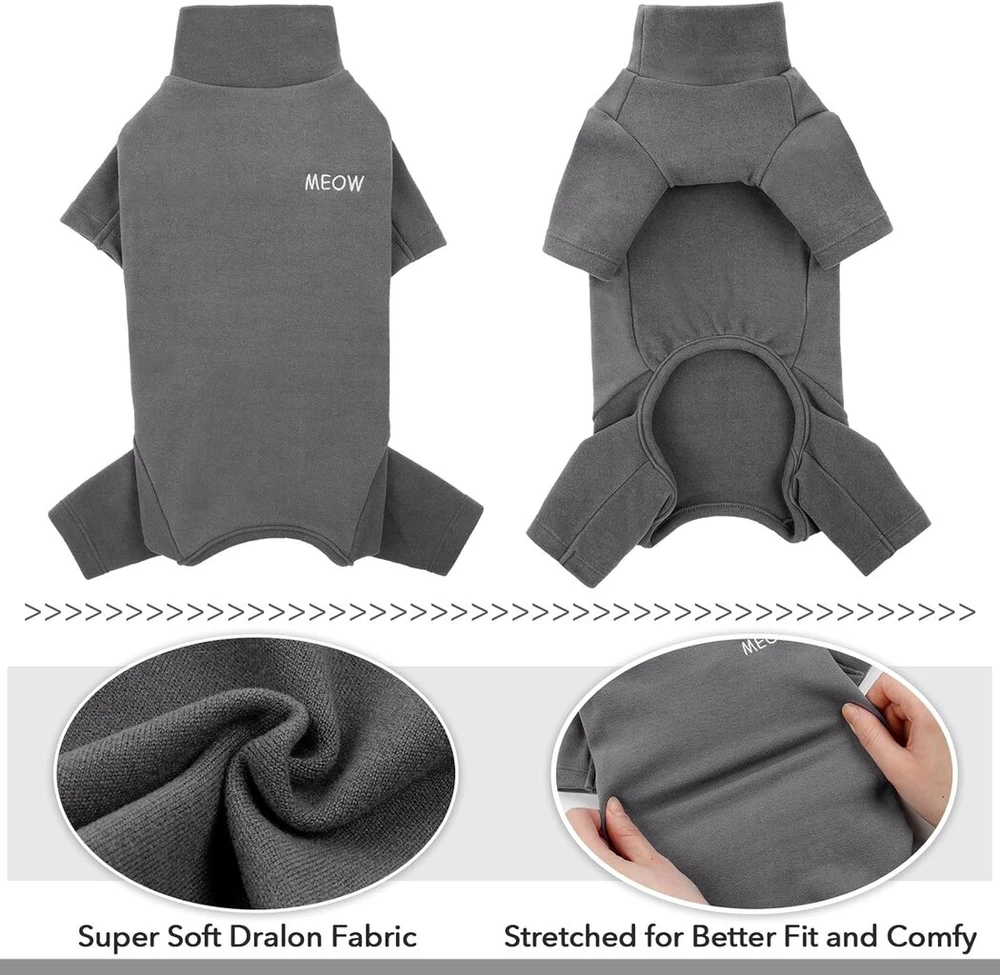 Fleece kačių megztinis, kačių paltas, minkšti ir šilti žieminiai drabužiai, kačių pižama, kombinezonas, golfas, paltai šaltam orui, rudeniui ir žiemai, drabužiai kačiukams (pilka, l)