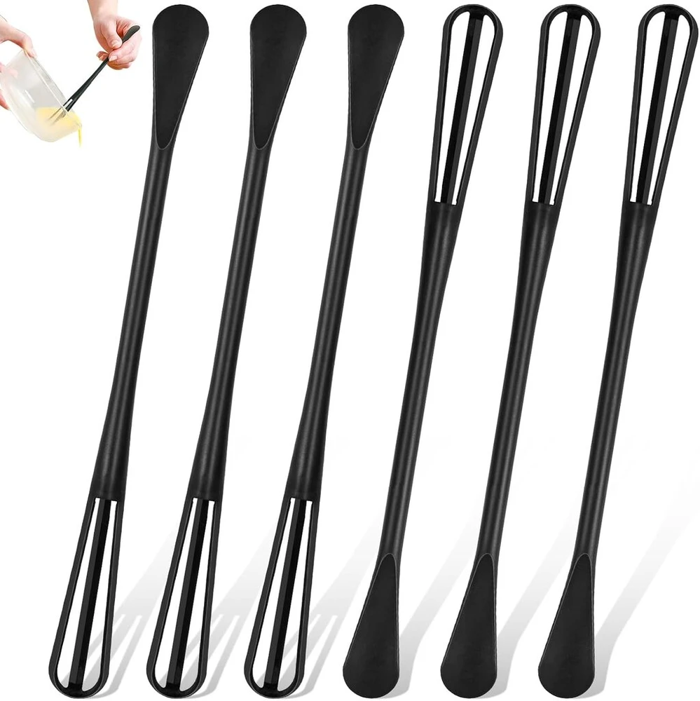 Flexnova 6 mini šluotelių rinkinys puodeliams, maža šluotelė, mini plastikinė, nešiojama mini šluotelė, 2 viename šluotelė, prieskonių šaukštas, maišymo šaukštas skirtas gaminti, maišyti, plakti kiaušinius, maišyti