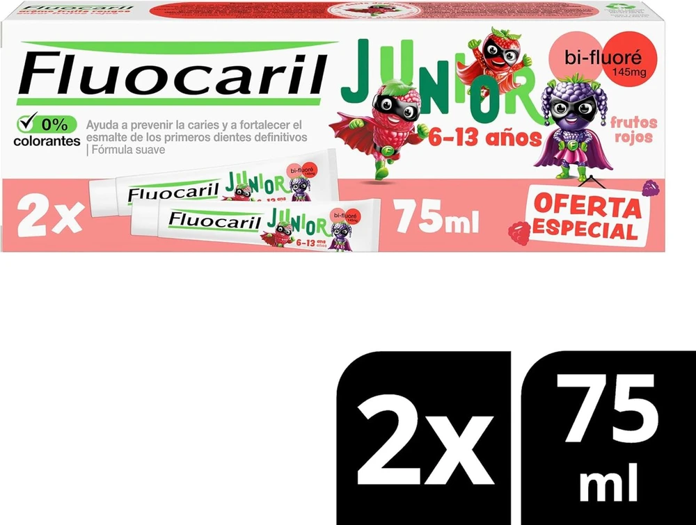 Fluocaril Junior 6-12 metų dantų pasta gelis Fruits Rouges 2 x 75 ml