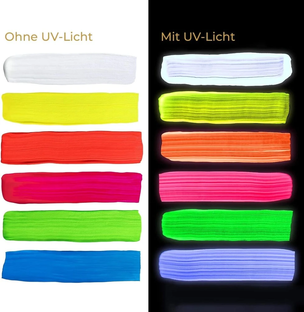 Fluorescencinė spalva | 6 x 20 ml indelių | Neoninių akrilo spalvų rinkinys su švytėjimo efektu tamsoje po Uv šviesa) | Nevskaya Palitra