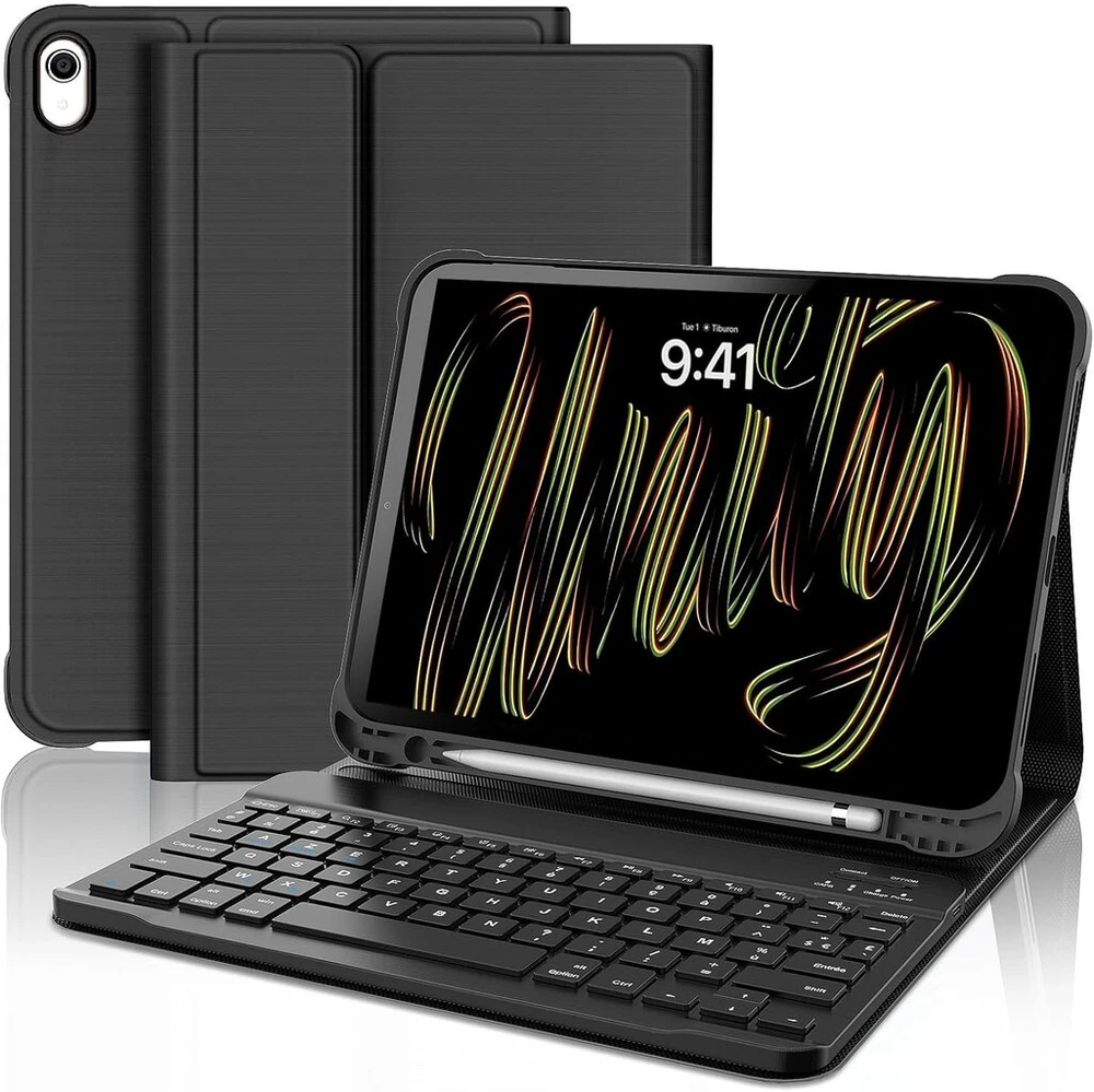 Fogari klaviatūra, skirta ipad 10th generation 2022 | azerty belaidė bluetooth klaviatūra | apsauginis dėklas su pieštuko laikikliu | klaviatūra, skirta ipad 10th gen 10.9 colių - a2696/a2757/a2777, juoda