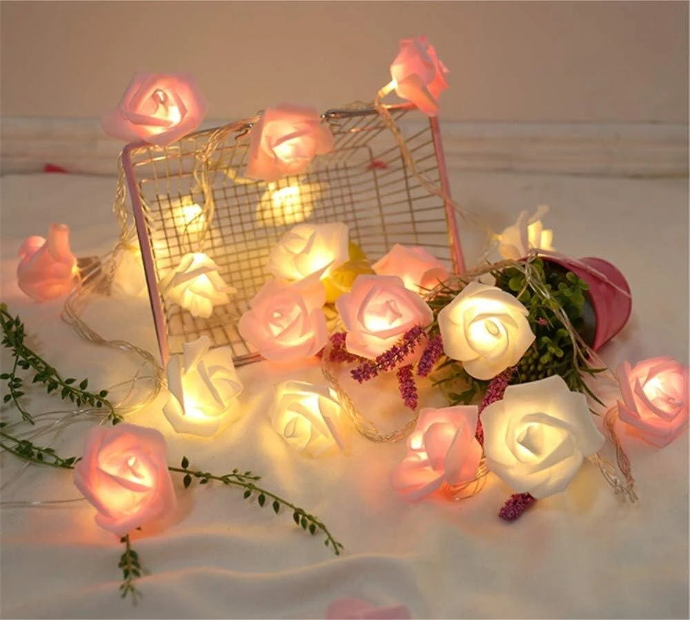 Fohil Led Rose Girlianda Baterijomis, 3m, 20 Led, Rožinė/šilta Balta