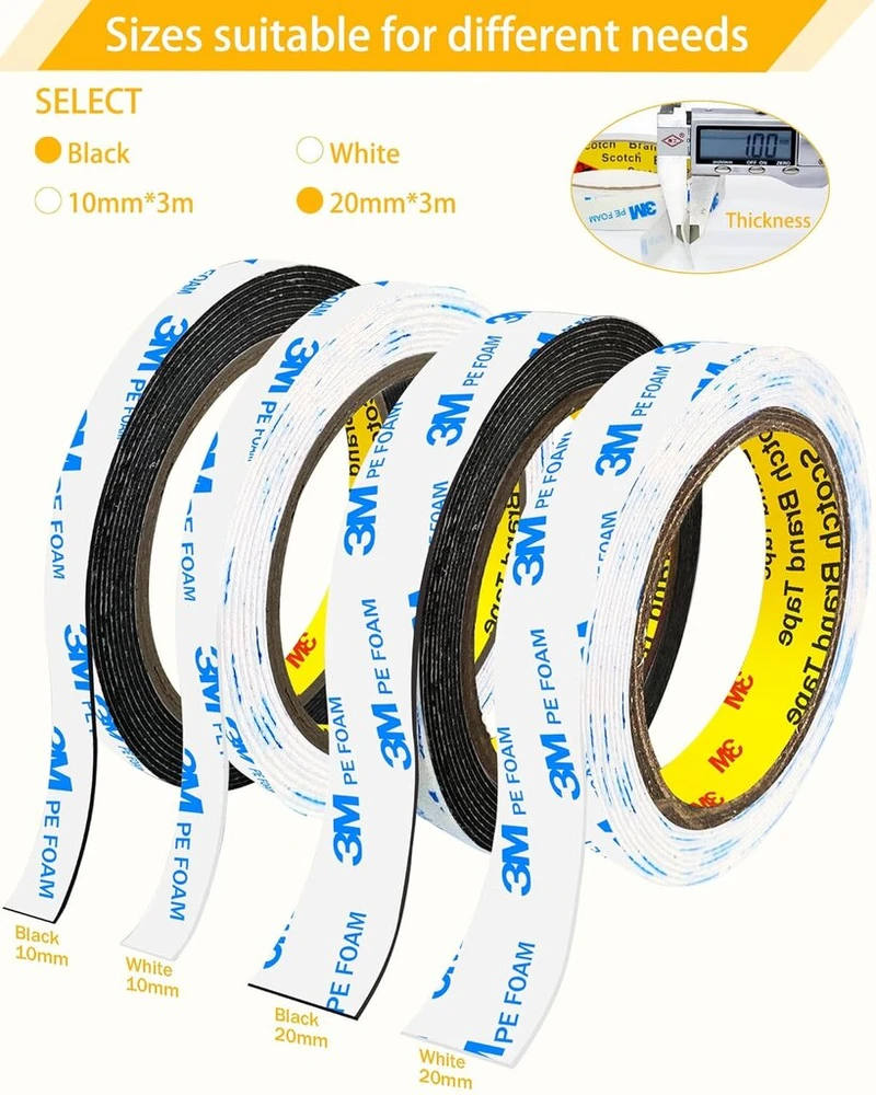 Folai 3m dvipusė lipni juosta, itin stipri, pe putų, skirta naudoti viduje ir lauke, atspari vandeniui, sunkiems objektams, objektų tvirtinimui (3 m x 20 mm), juoda
