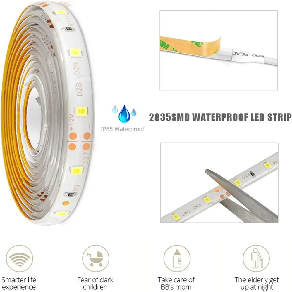 Folgemir 2 m šaltai balta led lovos naktinė lemputė, lankstus led apšvietimas su pir judesio jutikliu, pilnas komplektas su 12 v maitinimo šaltiniu, ip65 vandeniui atspari led juosta vaikų lovoms, prieškambario baldams