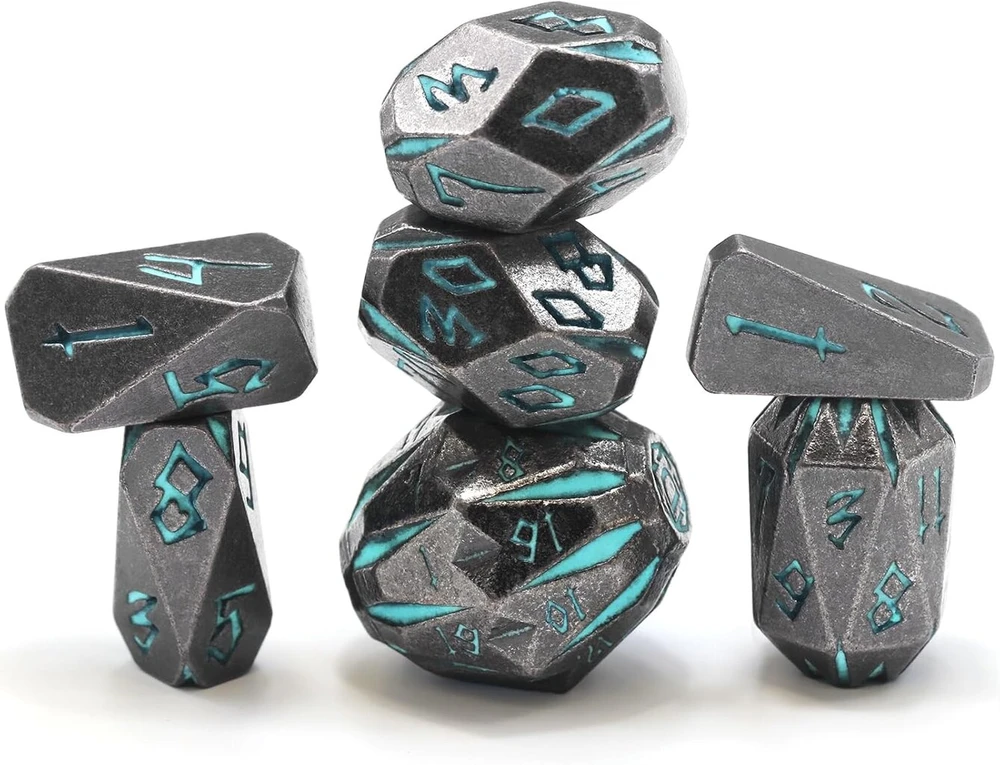 Fonvgogo metalinis dnd kauliukų rinkinys su 7 dalimis, skirtas dungeons and dragons, poliedrinis metalinis stonehenge kauliukų rinkinys d&d su dėklu, vaidmenų žaidimo kauliukai (stonehenge mėlynas)