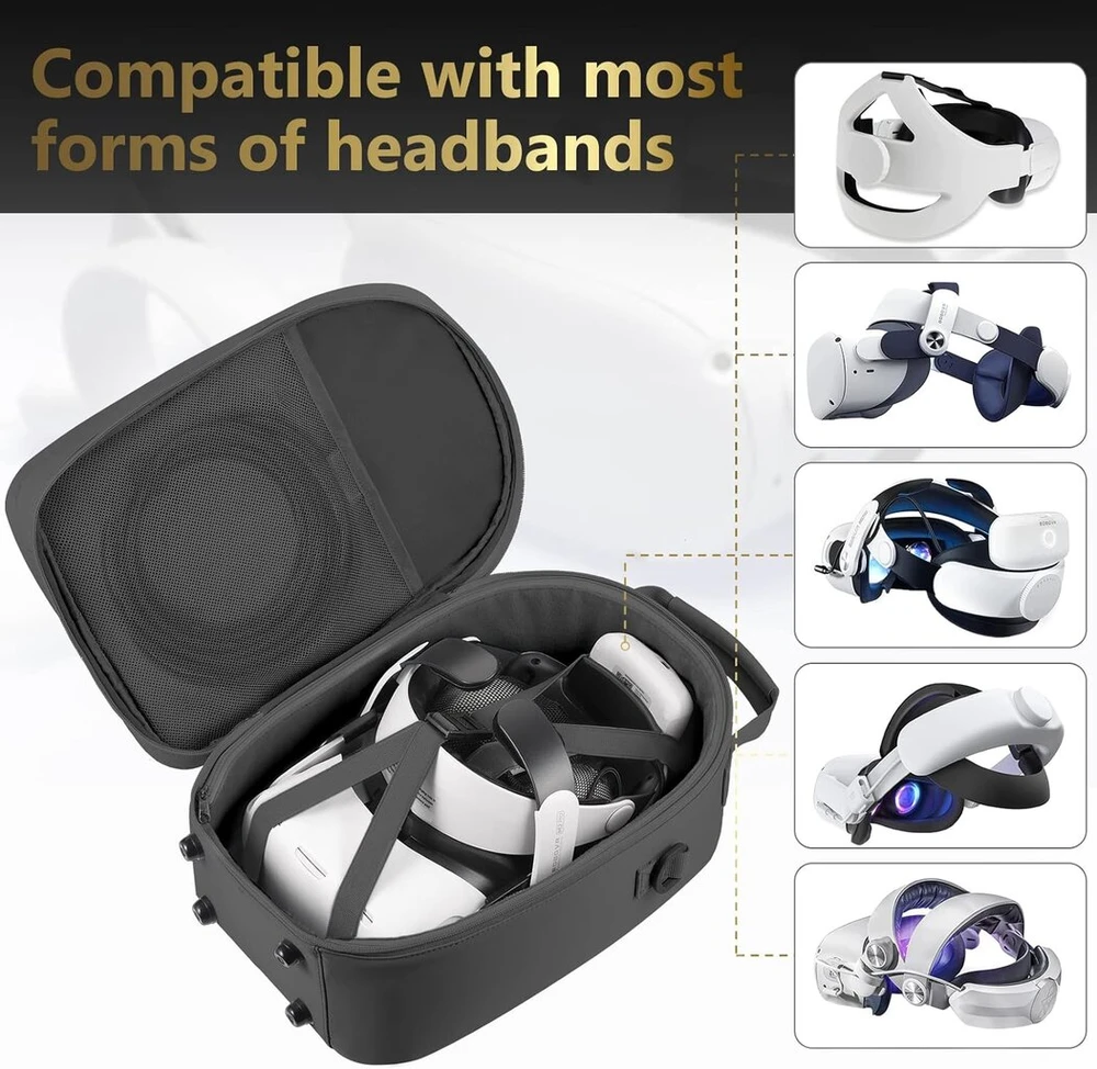 Foregoer dėklas Meta Quest 3/oculus Quest 2/vision Pro įrenginiams, kietas kelioninis krepšys, suderinamas su Meta Oculus Quest 2 ausinėmis, Quest Pro ir priedais, Vr „viskas viename“ žaidimų ausinėmis, juodas