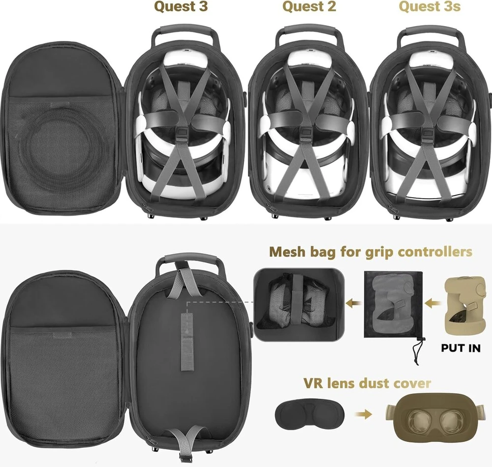 Foregoer dėklas Meta Quest 3/oculus Quest 2/vision Pro įrenginiams, kietas kelioninis krepšys, suderinamas su Meta Oculus Quest 2 ausinėmis, Quest Pro ir priedais, Vr „viskas viename“ žaidimų ausinėmis, juodas