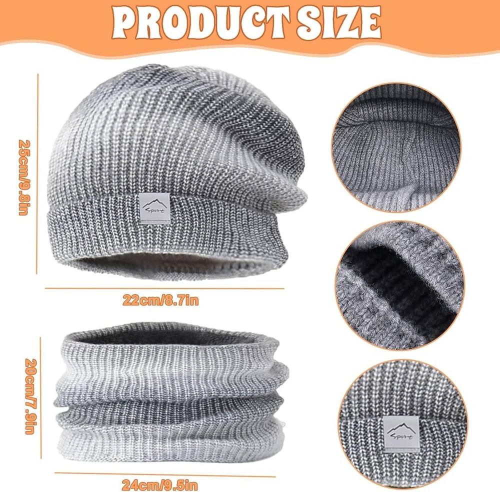 Forhome Žieminės kepurės moterims, žieminis komplektas moterims, megzta kepurė su šaliku, kepurė ir šalikas 2 viename, tinkama šaltam orui, 56–60 cm (pilka), violetinė